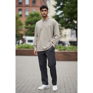 Ralph Lauren Long‎ Sleeve Polo Shirt Mens XL Beige Green Logo Casual